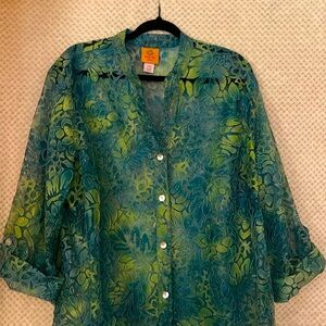 Ruby Rd. Green and Blue Floral Button Down Shirt